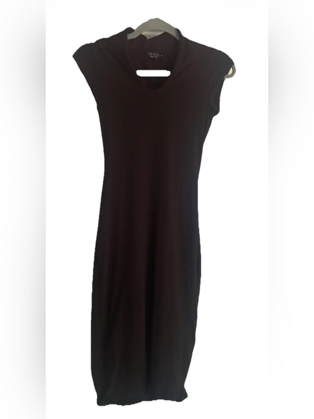 Joe & Elle Black Solid Sheath Dress S V-Neck Cap Sleeve Knee Length